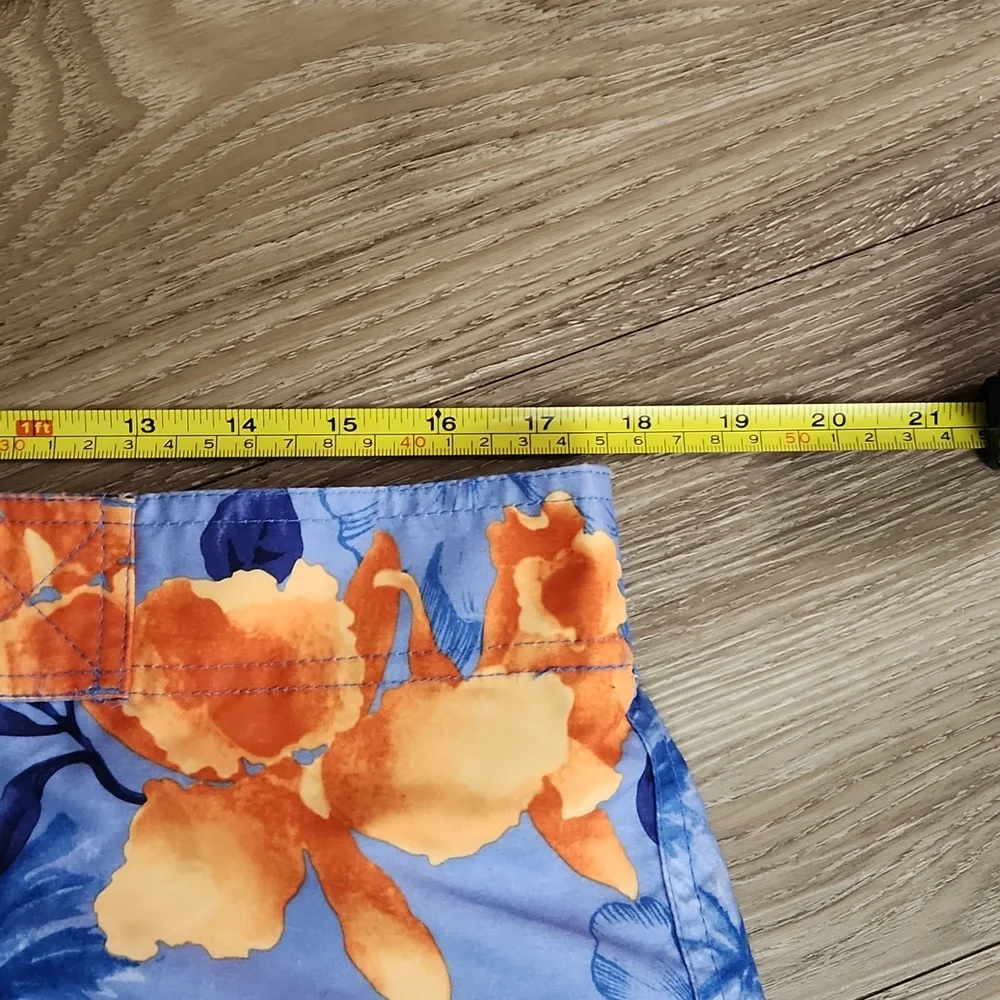 Panama Jack Blue Orange Hawaiian Print Swim Shorts Velcro Close & Pocket XL